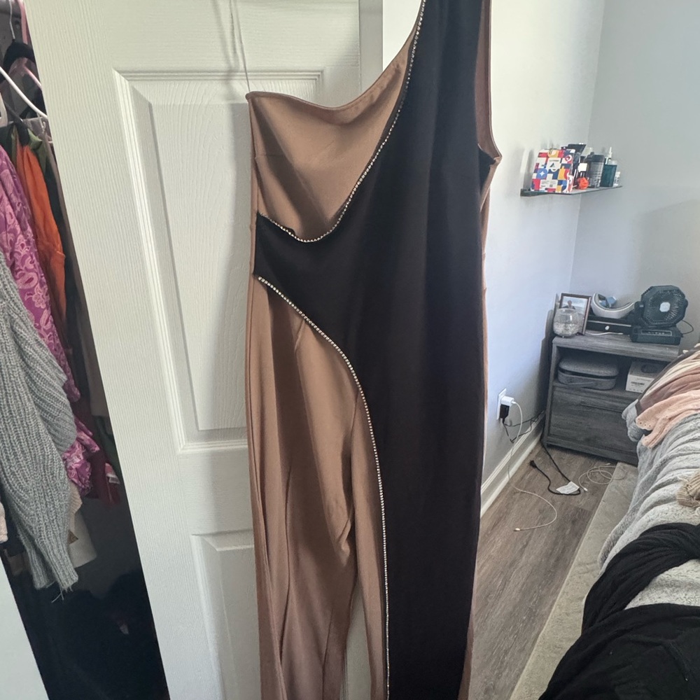 Elegant Brown and Black Asymmetrical Dress